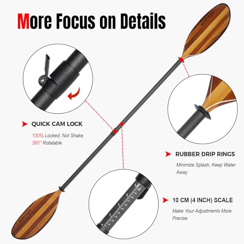 Full Carbon Fiber Shaft Wooden Blade Adjustable Kayak Paddle A63395