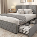 Queen Size Platform Bed Frame with 4 Storage Drawers and Upholstered Headboard A725694