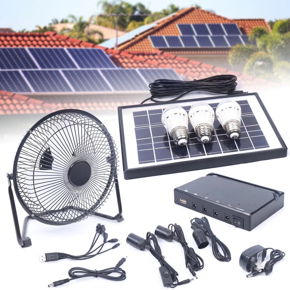 Solar Power Lighting System Kit with 3 LED Lights Fan Solar Panel V914432