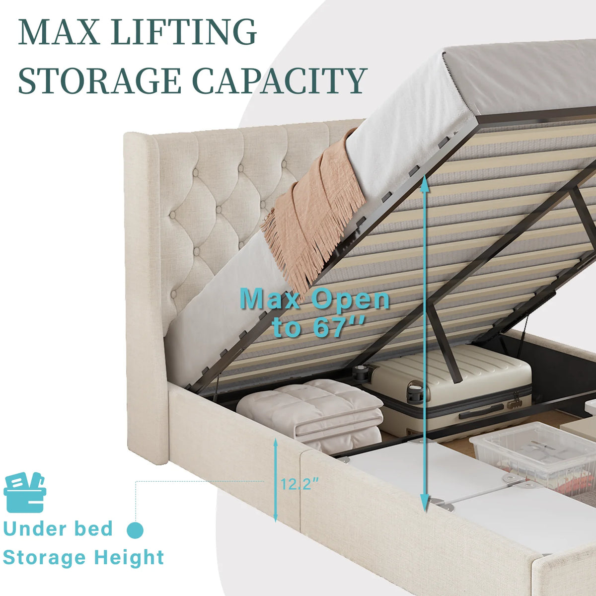 Queen Size Lift Up Storage Bed Frame U222191