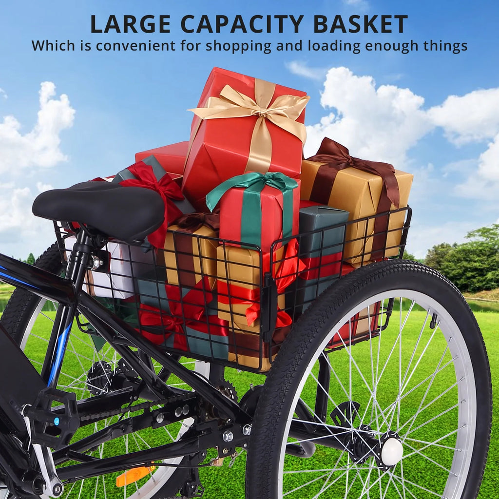Electric Tricycle, 50 MI Long Range, 350W 36V 10AH Step-Thru, 3 Wheel Fat Tire, Black N38640