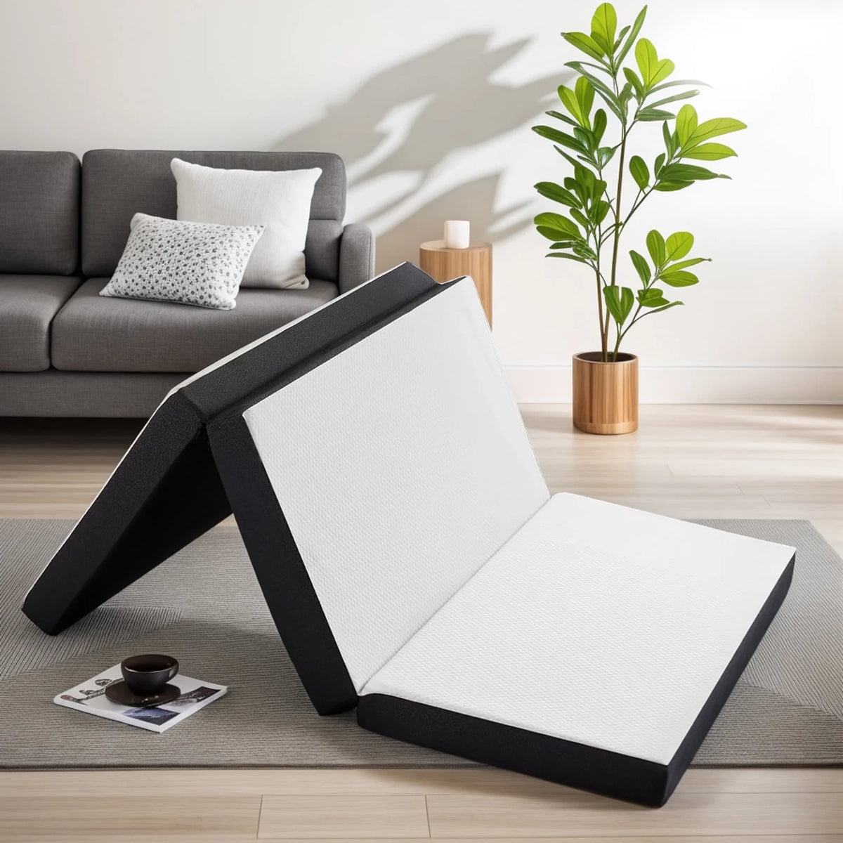 4 inches Folding Single Size Memory Foam Mattress with Cover Q252036