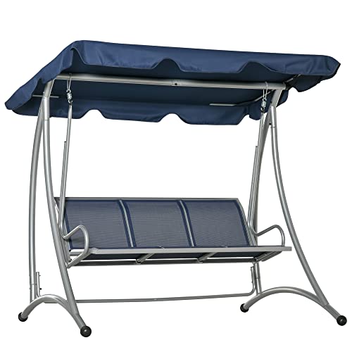 3-Seat Outdoor Porch Swing Chair with Adjustable Canopy and Steel Frame, Beige V895