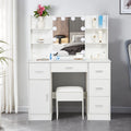 White Vanity Set with LED Lights, Stool, 5 Drawers I9974