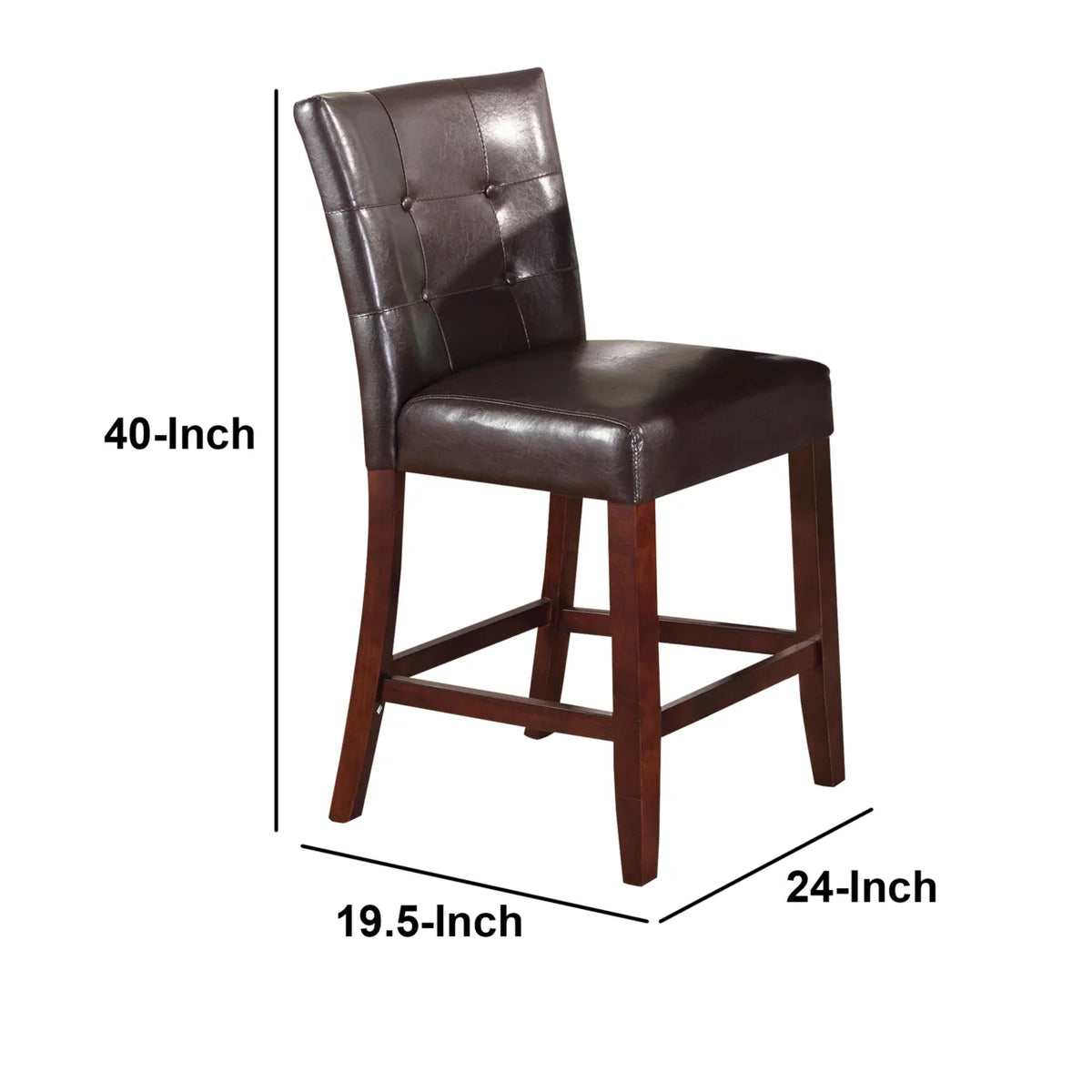 Brown Leather Upholstered Wooden Counter Height Chair Set Of 2 P88789