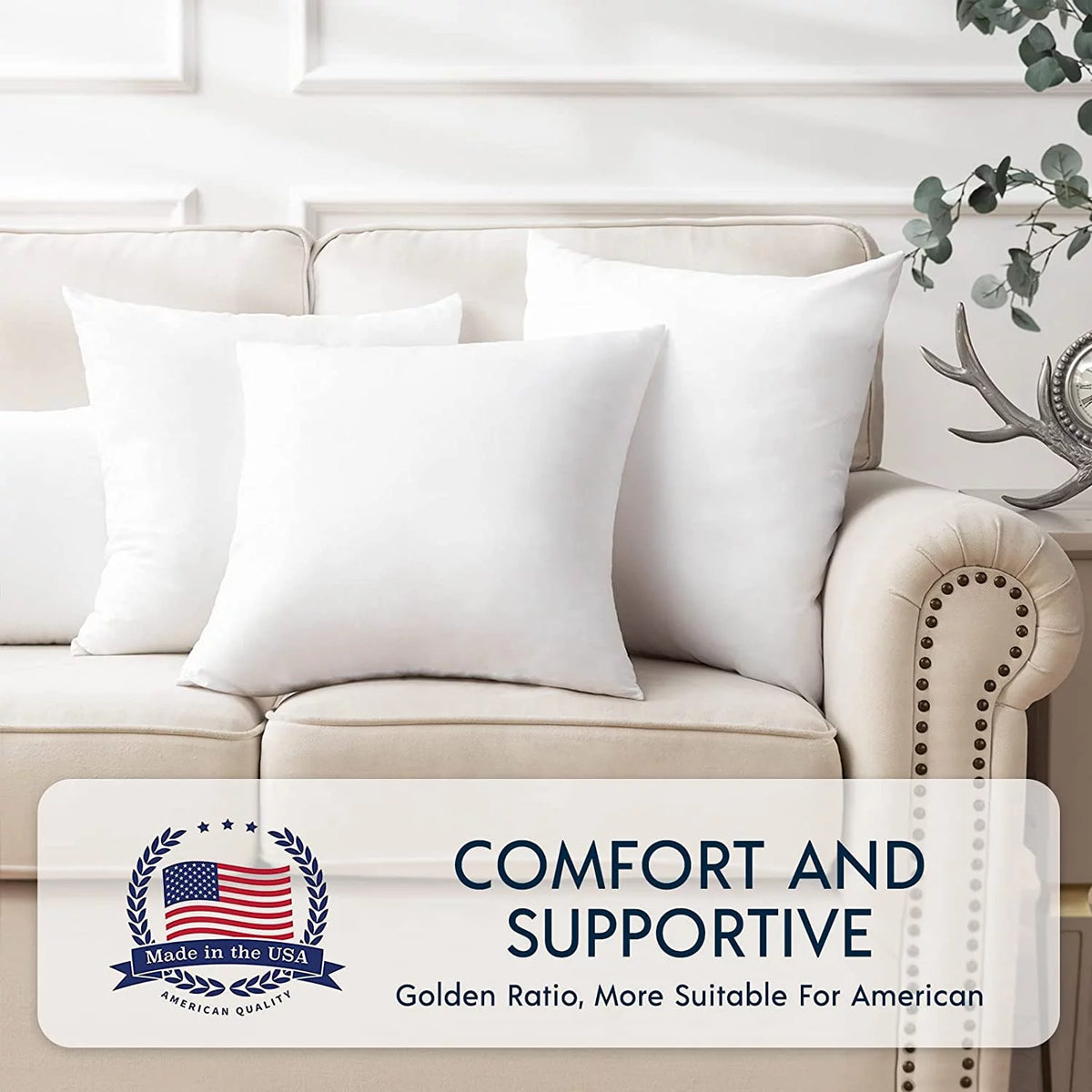 Hypoallergenic Square Throw Pillow Inserts, 2 Pack, 20 x 20 inches W32893