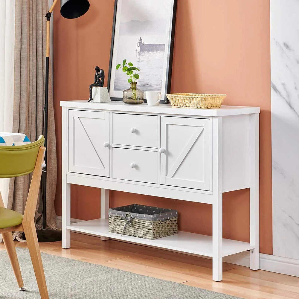 White Console Table with Drawers and Shelf H373