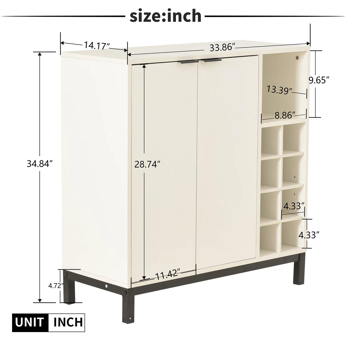 White Wood Bar Cabinet with 2 Door and 8 Wine Racks J15236