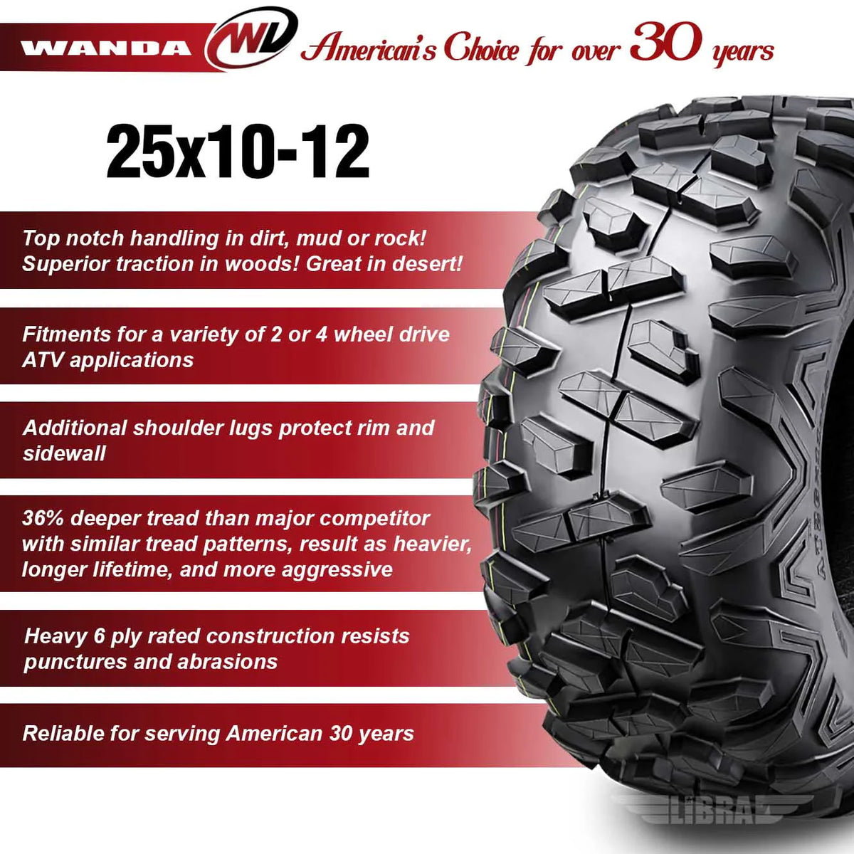 25X10-12 6PR ATV/UTV Tires Set 2 K504939