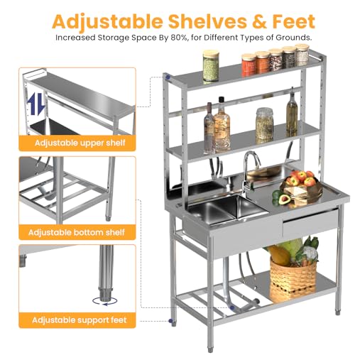 39'' Stainless Steel Single Bowl Utility Sink with Shelves P92188