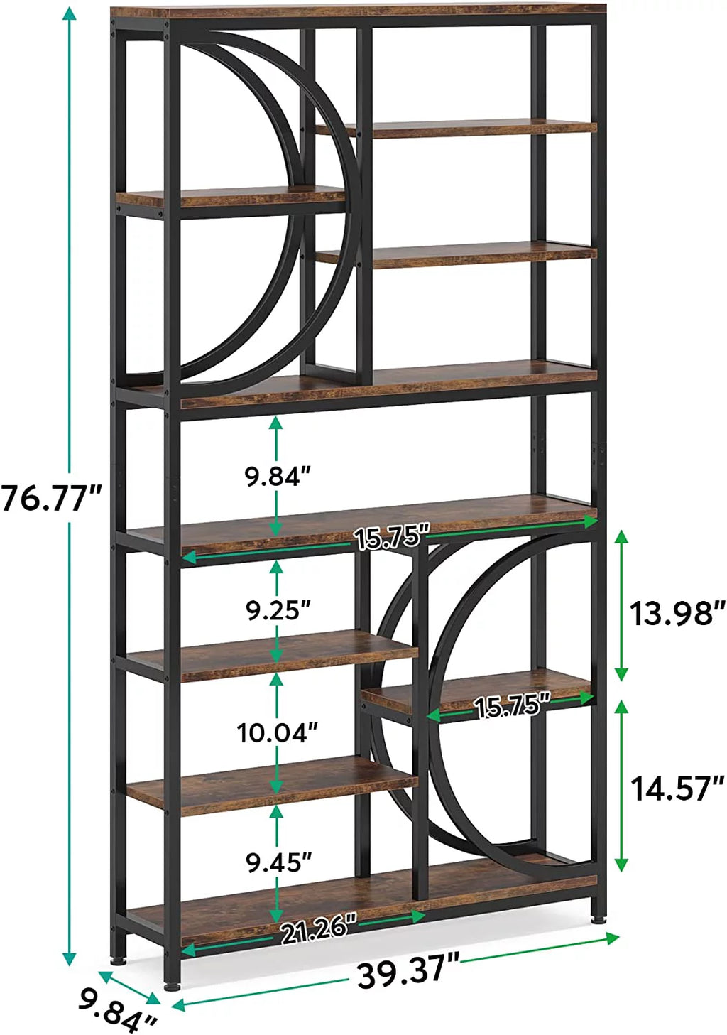 Industrial 8-Tier Wood Look Bookshelf with Metal Frame Y66975