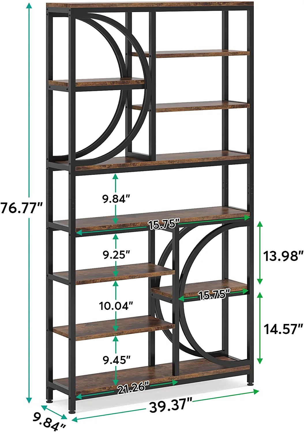 Industrial 8-Tier Wood Look Bookshelf with Metal Frame Y66975