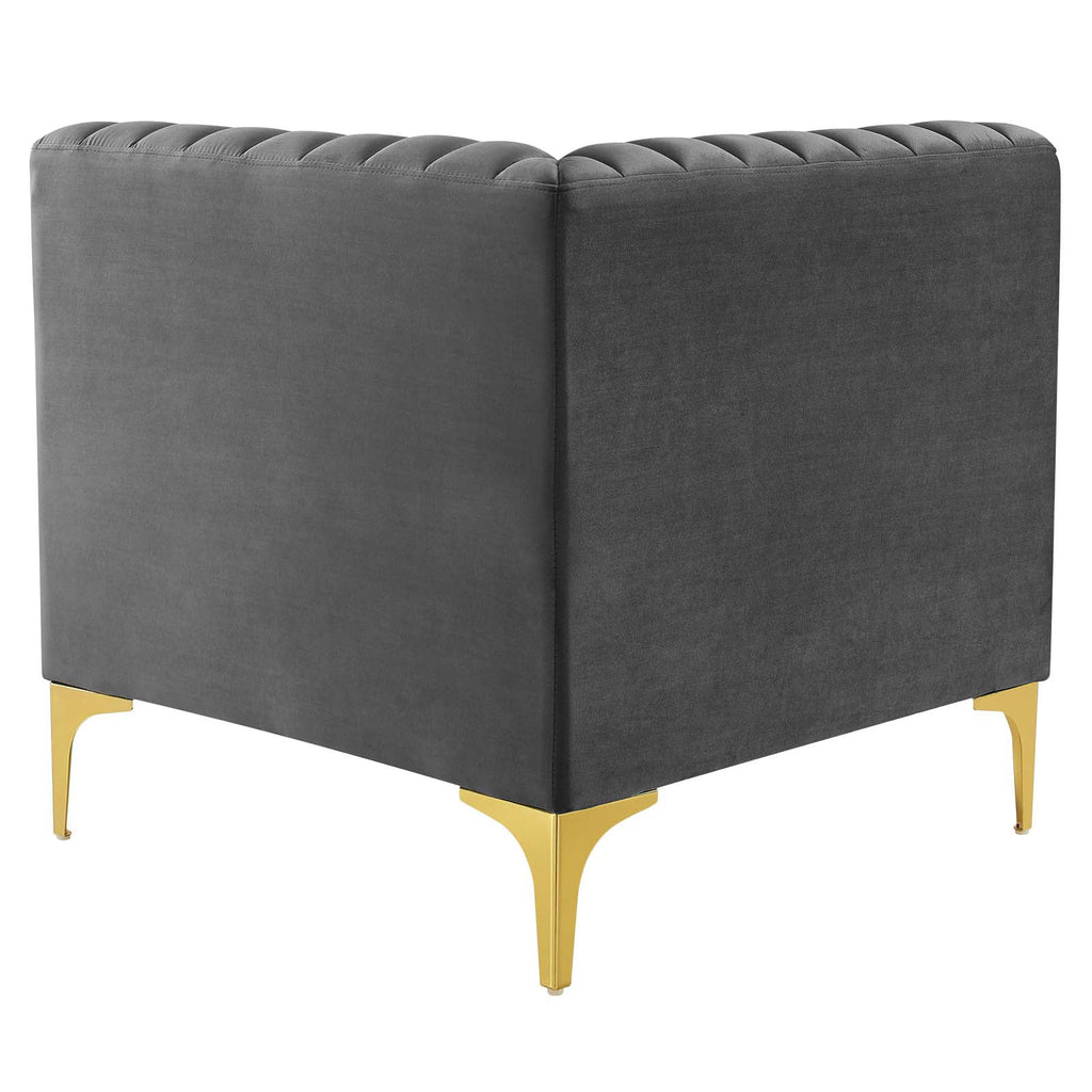 Gray Channel Tufted Performance Velvet 4-Seater Sofa V8362