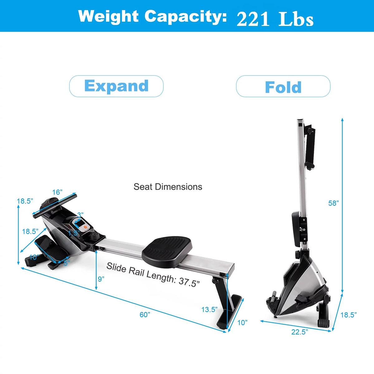 Magnetic Rowing Machine with LCD Display and Adjustable Resistance J98102
