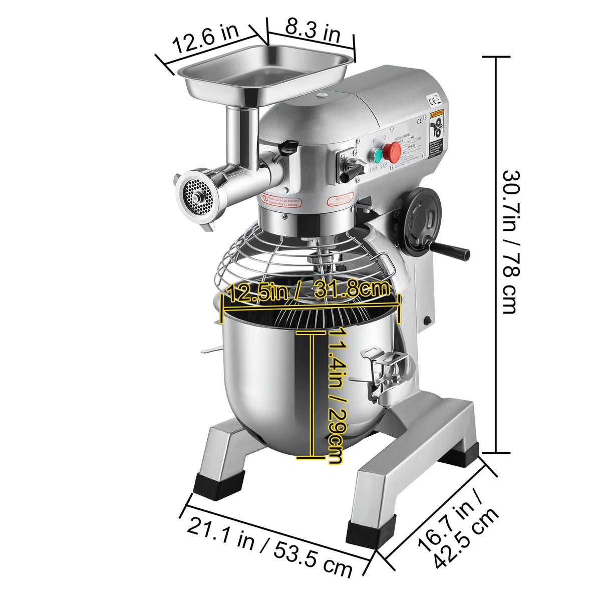 Commercial Stand Mixer with Meat Grinder, 20Qt Stainless Steel Bowl, 1100W B47128