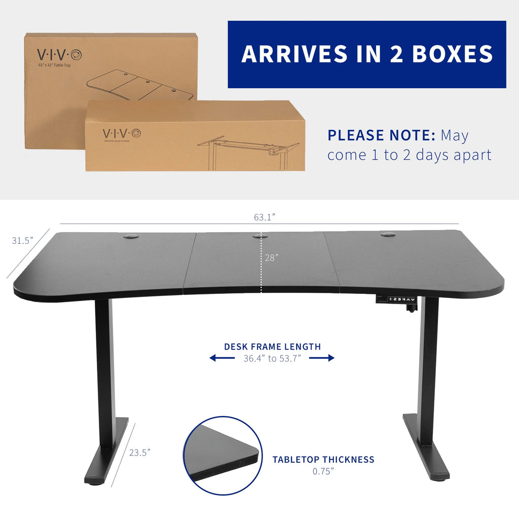 Electric 63” x 32” Stand Up Desk, Light Wood 3 Part Table Top, White Frame V472003