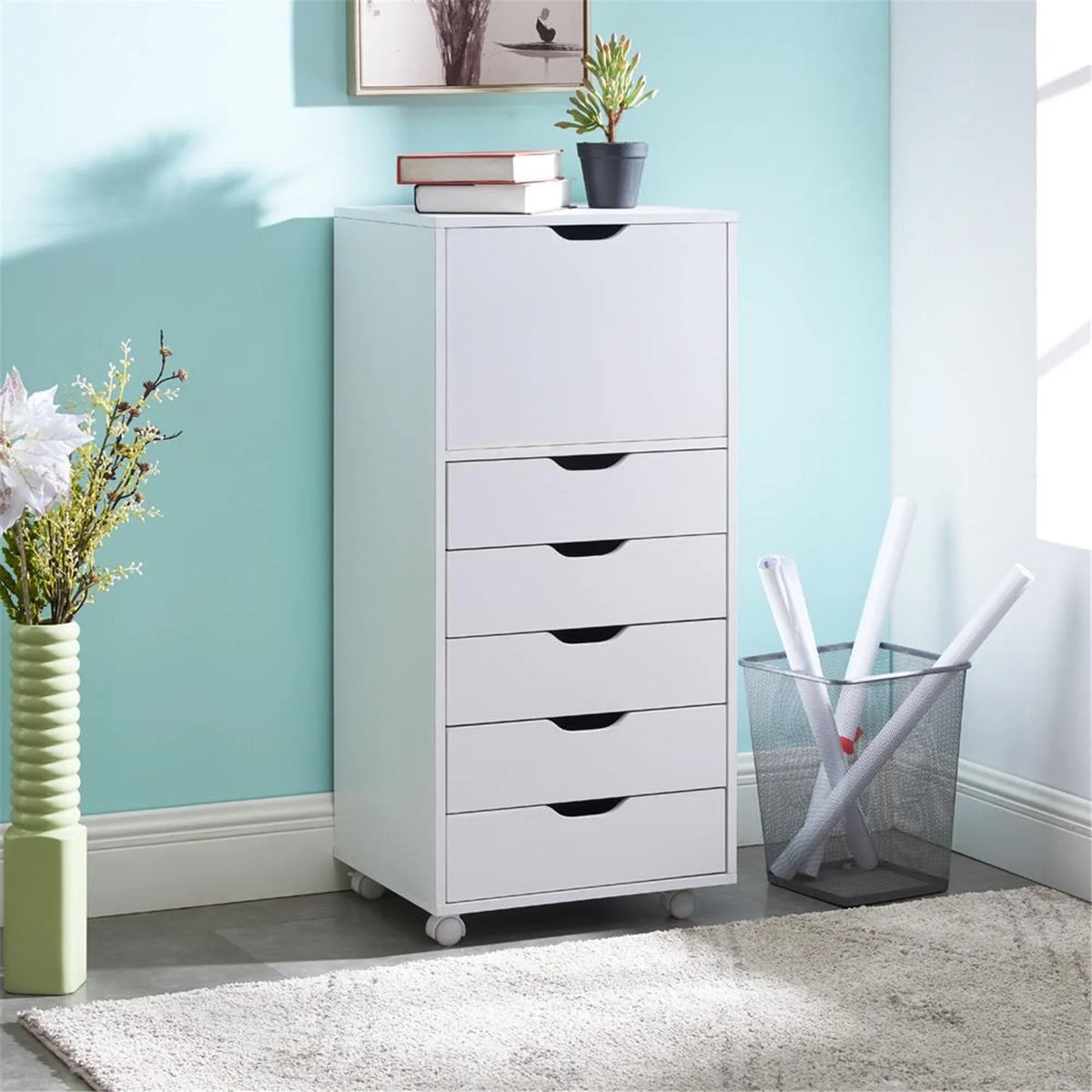 6 Drawer Grey Dresser with Wheels T357