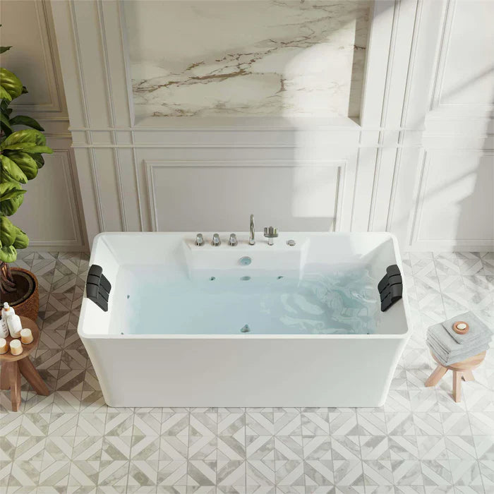 67 Freestanding Flat Bottom Whirlpool Bathtub with Faucet F97491