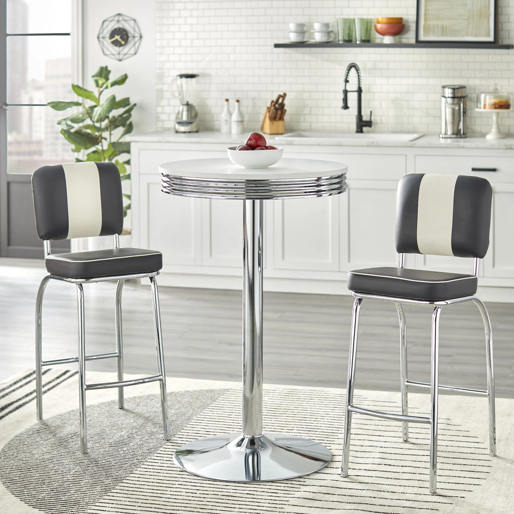 Round Bar Table 43.5" Tall White and Chrome Z88698