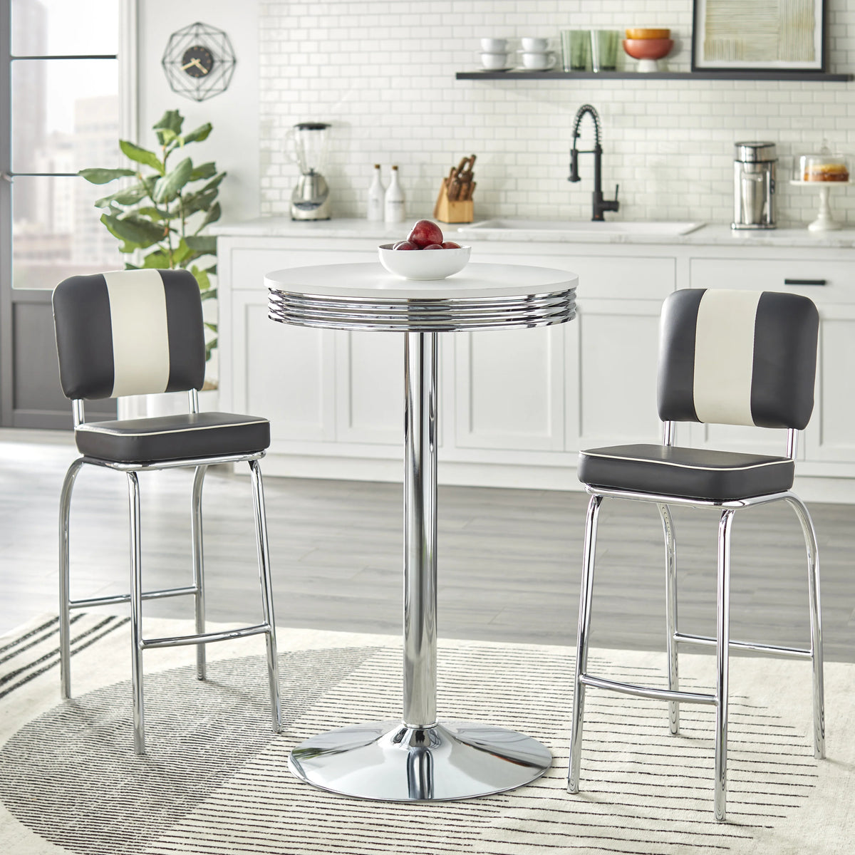 Round Bar Table 43.5" Tall White and Chrome Z88698