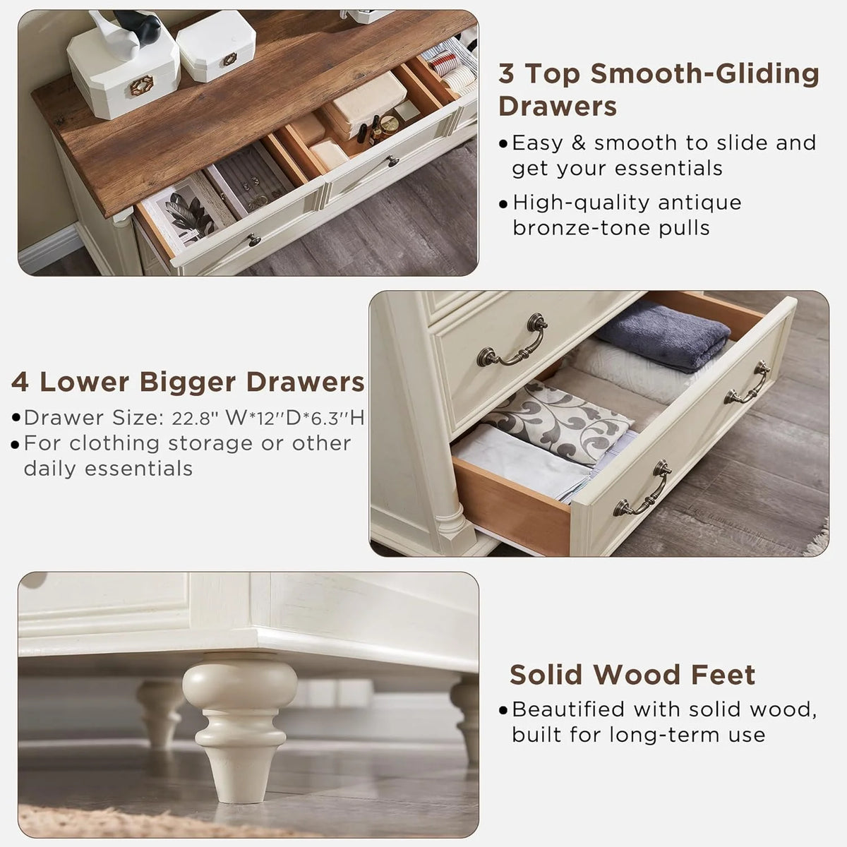 Antique White 7 Drawer Wood Dresser S69090