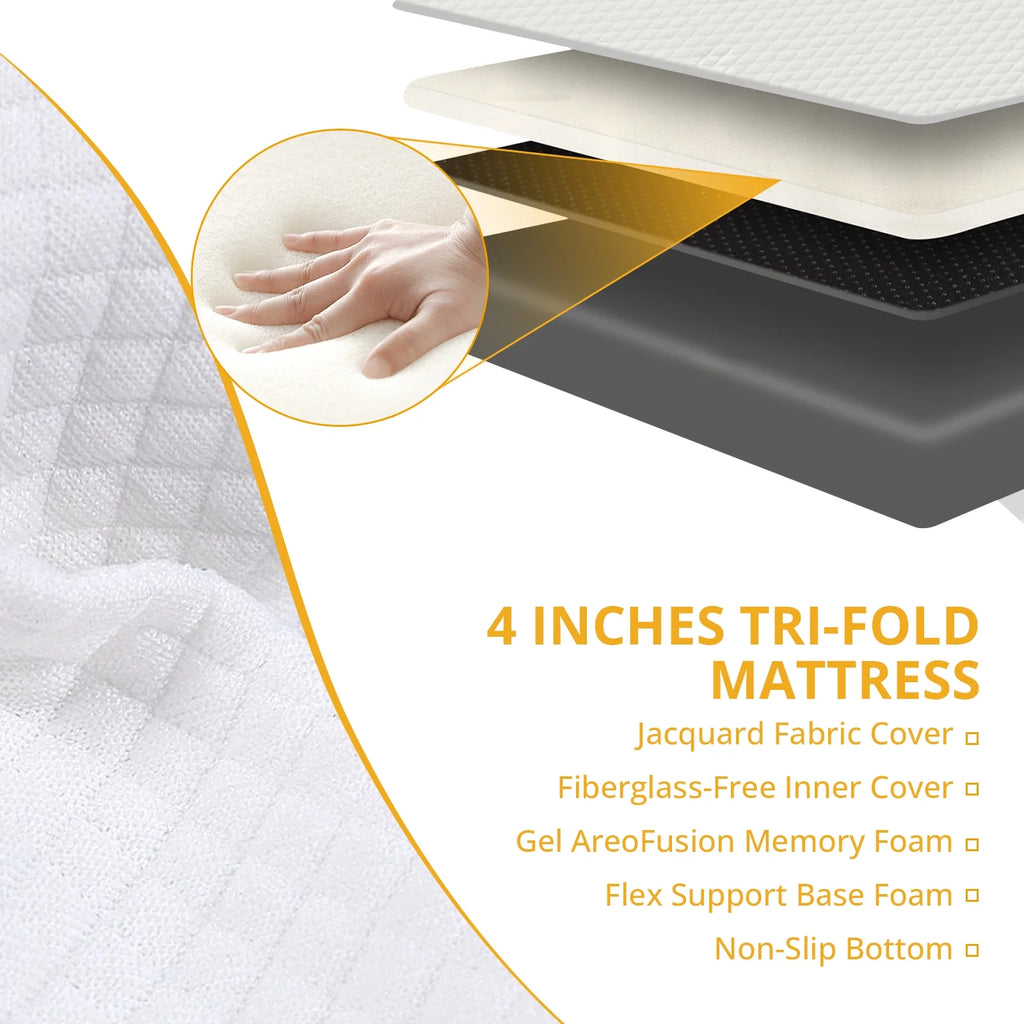4 inches Folding Single Size Memory Foam Mattress with Cover Q252036