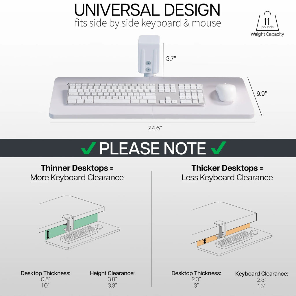 White 25 x 10 inch Clamp-on Keyboard and Mouse Tray E102819
