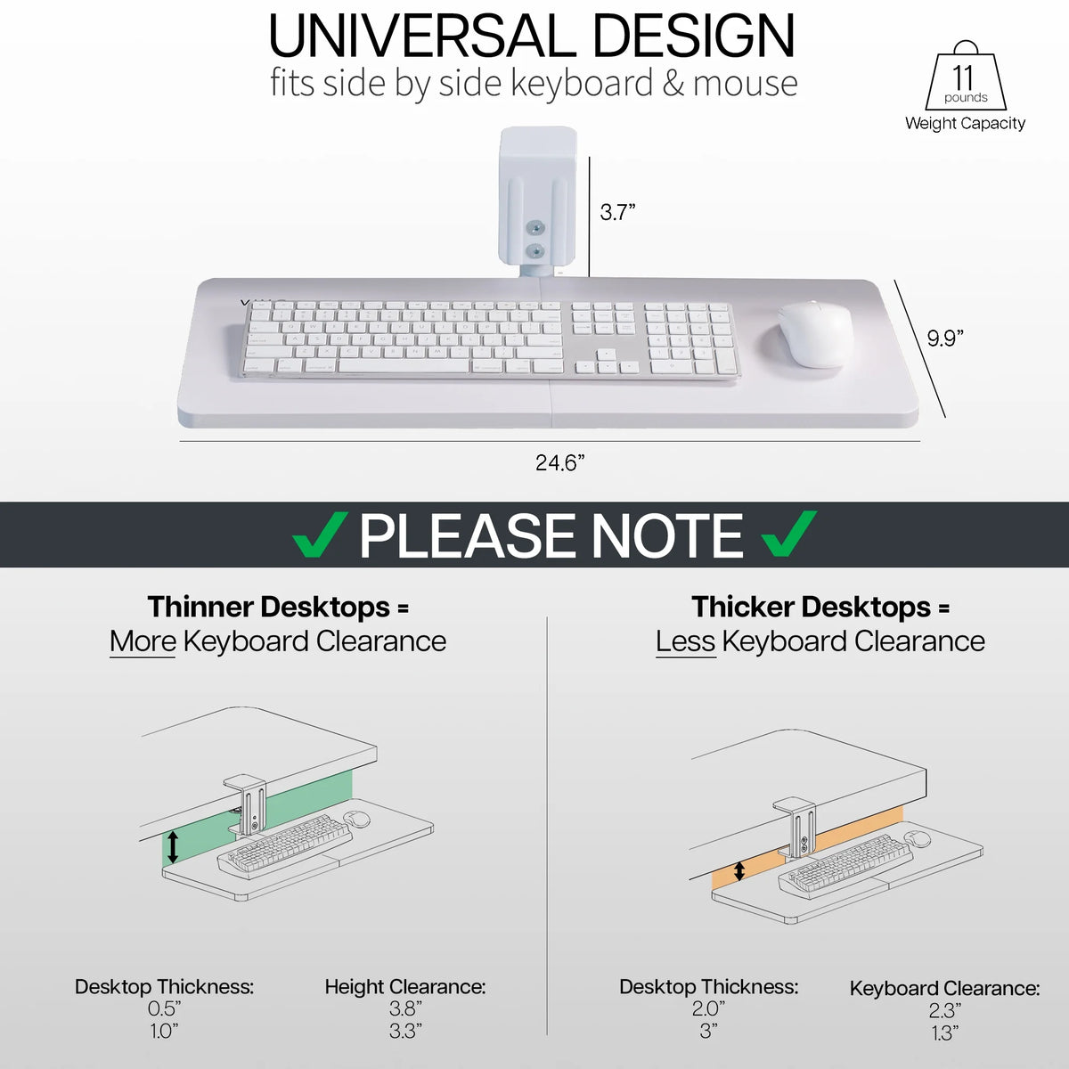 White 25 x 10 inch Clamp-on Keyboard and Mouse Tray E102819
