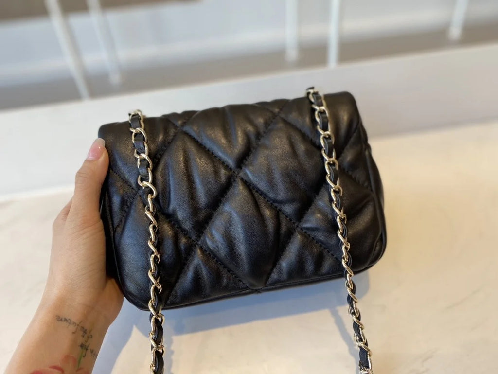 Small Flap Bag Gold Hardware Black Handbag D7515