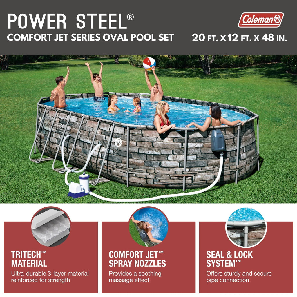 Coleman 20' Power Steel Comfort Jet Oval 48 Deep Metal Frame Above Ground Pool L9399