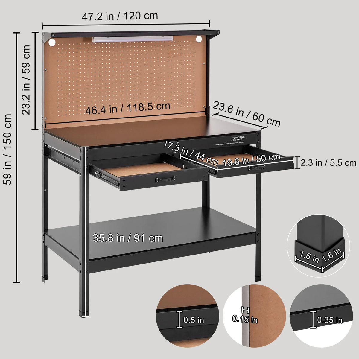 48x24" Steel Workbench with Pegboard and Power Outlets I291858