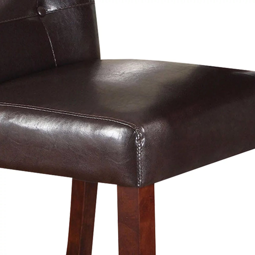 Brown Leather Upholstered Wooden Counter Height Chair Set Of 2 P88789