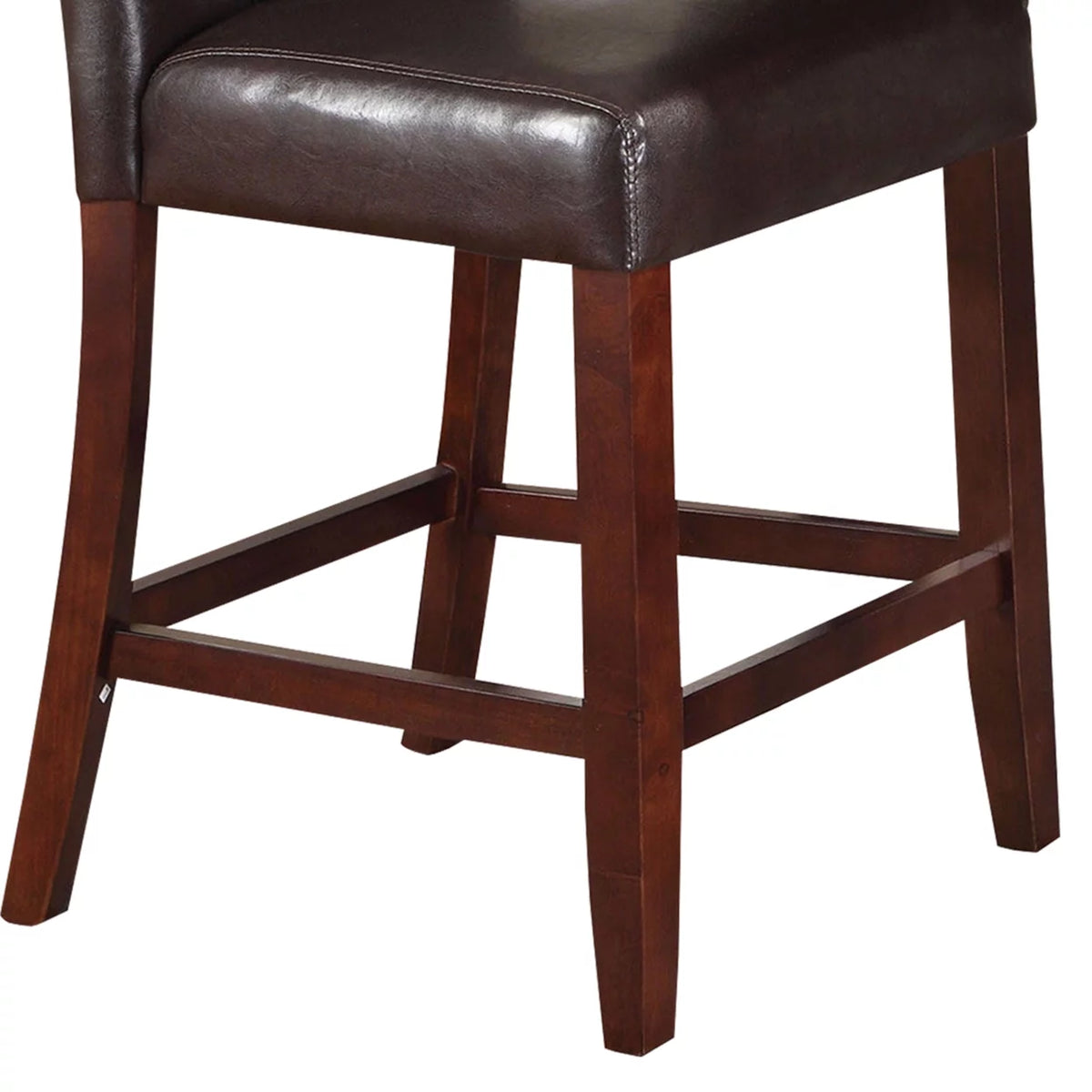 Brown Leather Upholstered Wooden Counter Height Chair Set Of 2 P88789