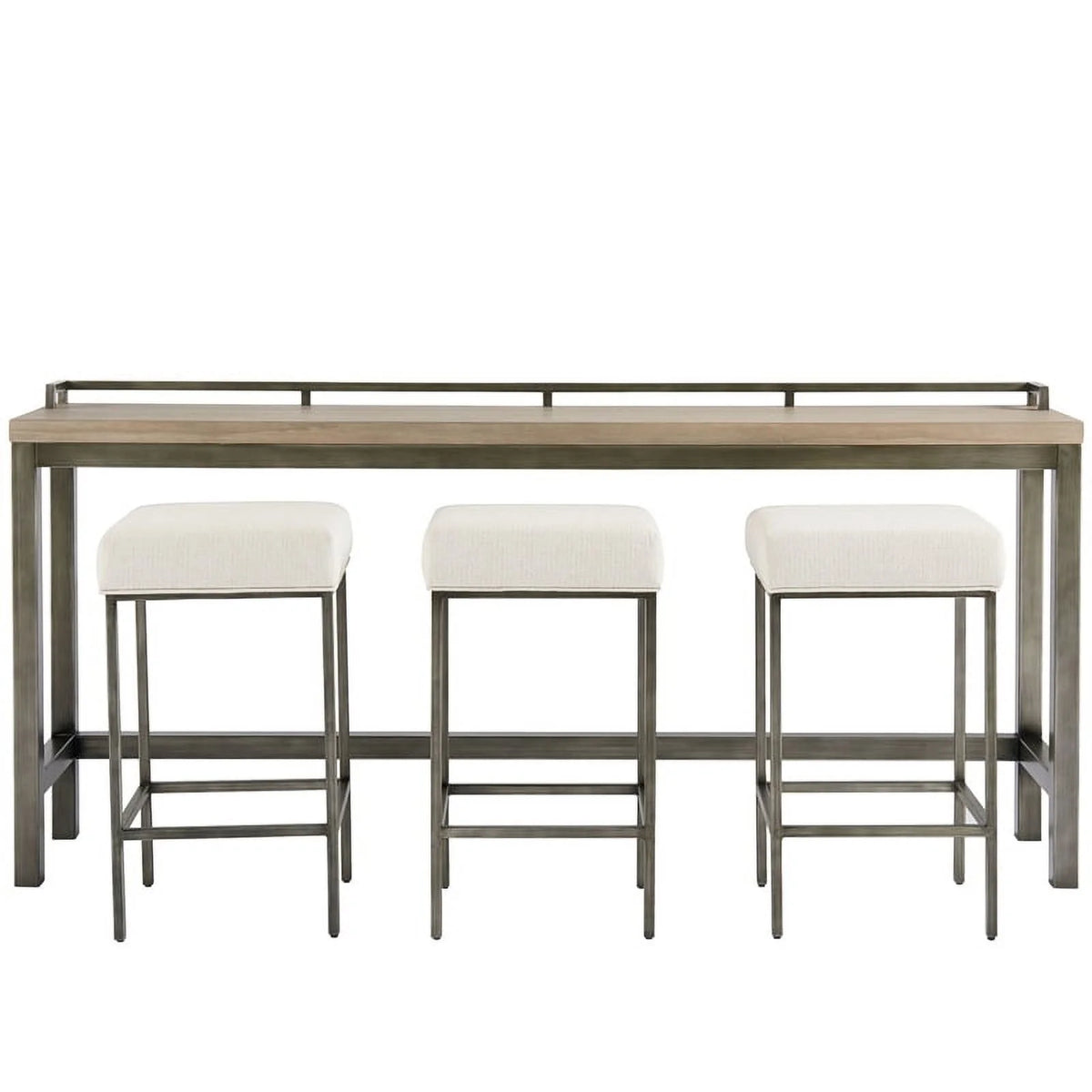 Modern Table with 3 Stools Gray Metal Wood Top Q60370