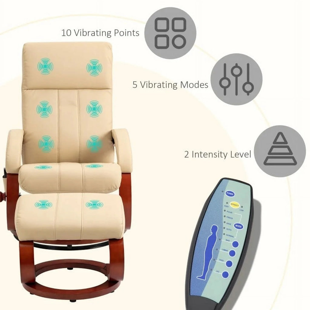 Beige Faux Leather Massage Recliner Chair with Ottoman K628438