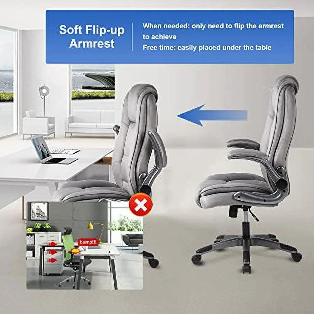 Leather Executive Office Desk Chair with Flip-up Arms R729