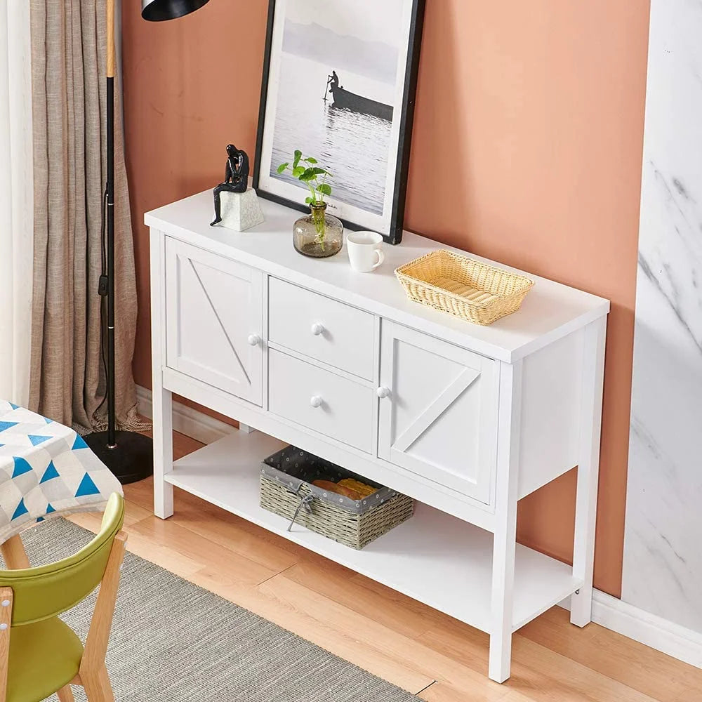 White Console Table with Drawers and Shelf H373