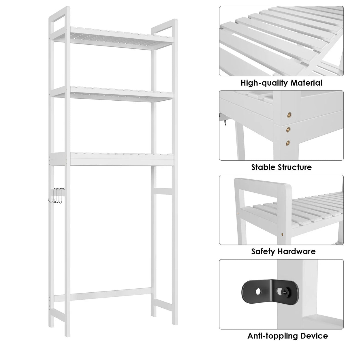 3 Tier White Bamboo Over the Toilet Storage Shelf B440