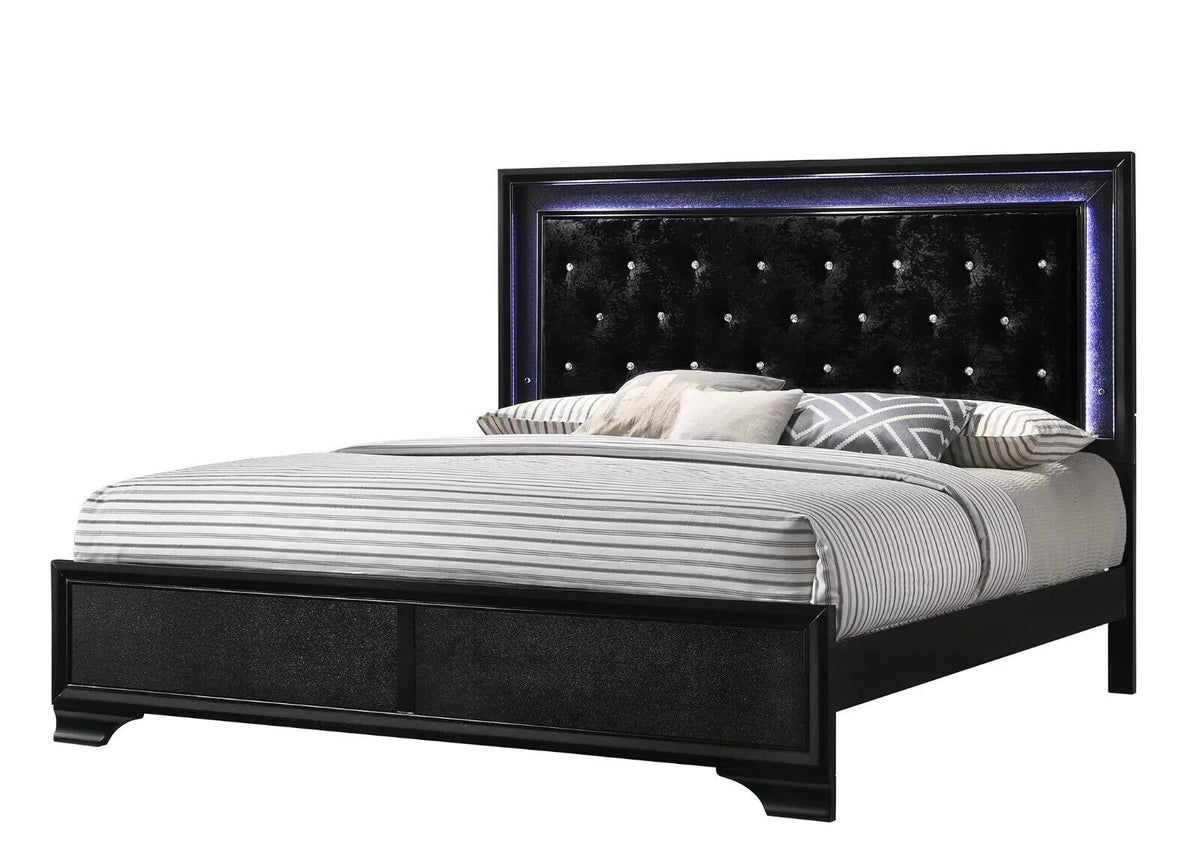 King Size Upholstery LED Bed Dresser Mirror Nightstand Set N127