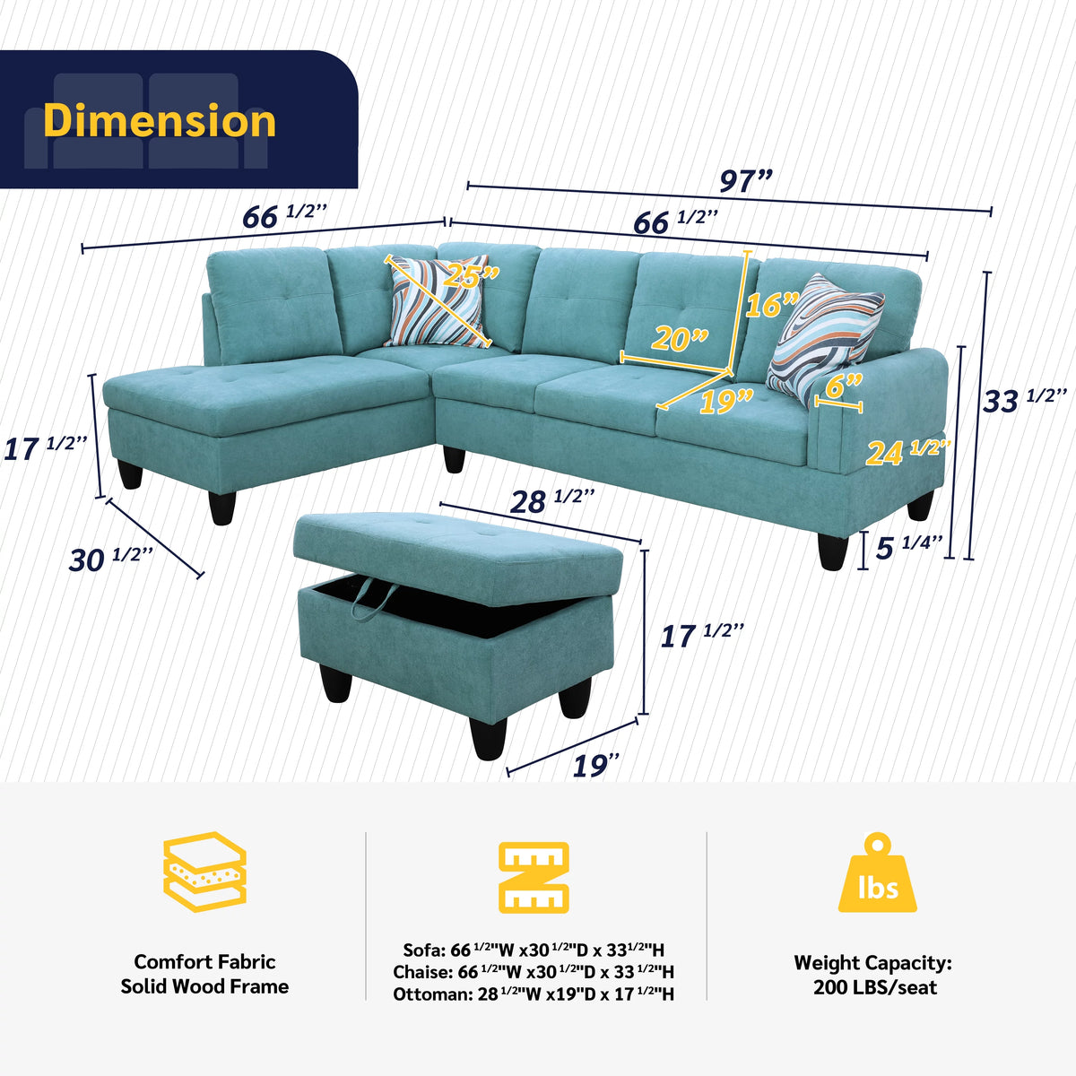 3 Piece Upholstered Sectional Y20099
