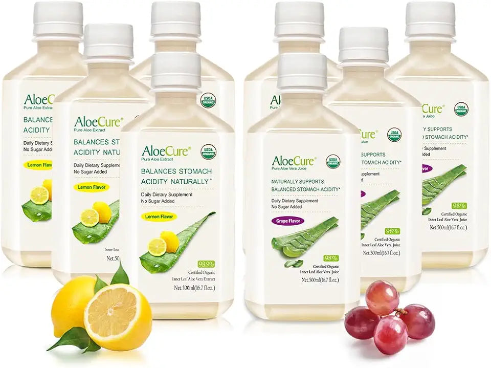Organic Aloe Vera Juice 8 Bottle Sample Pack Grape and Lemon Flavor 8x500ml S38429
