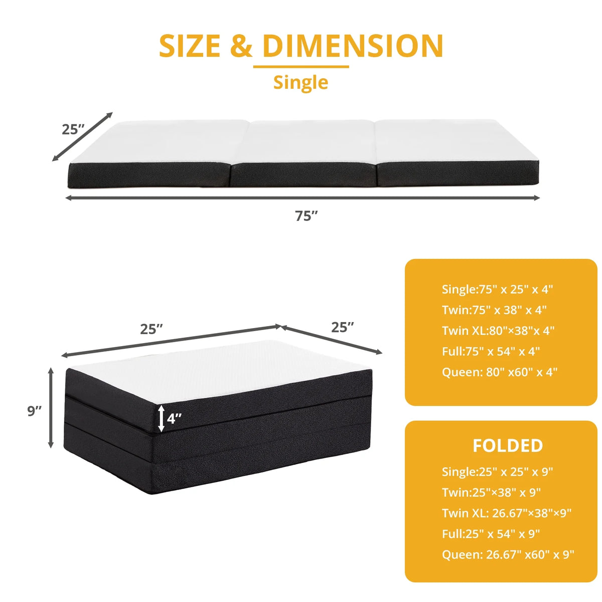 4 inches Folding Single Size Memory Foam Mattress with Cover Q252036
