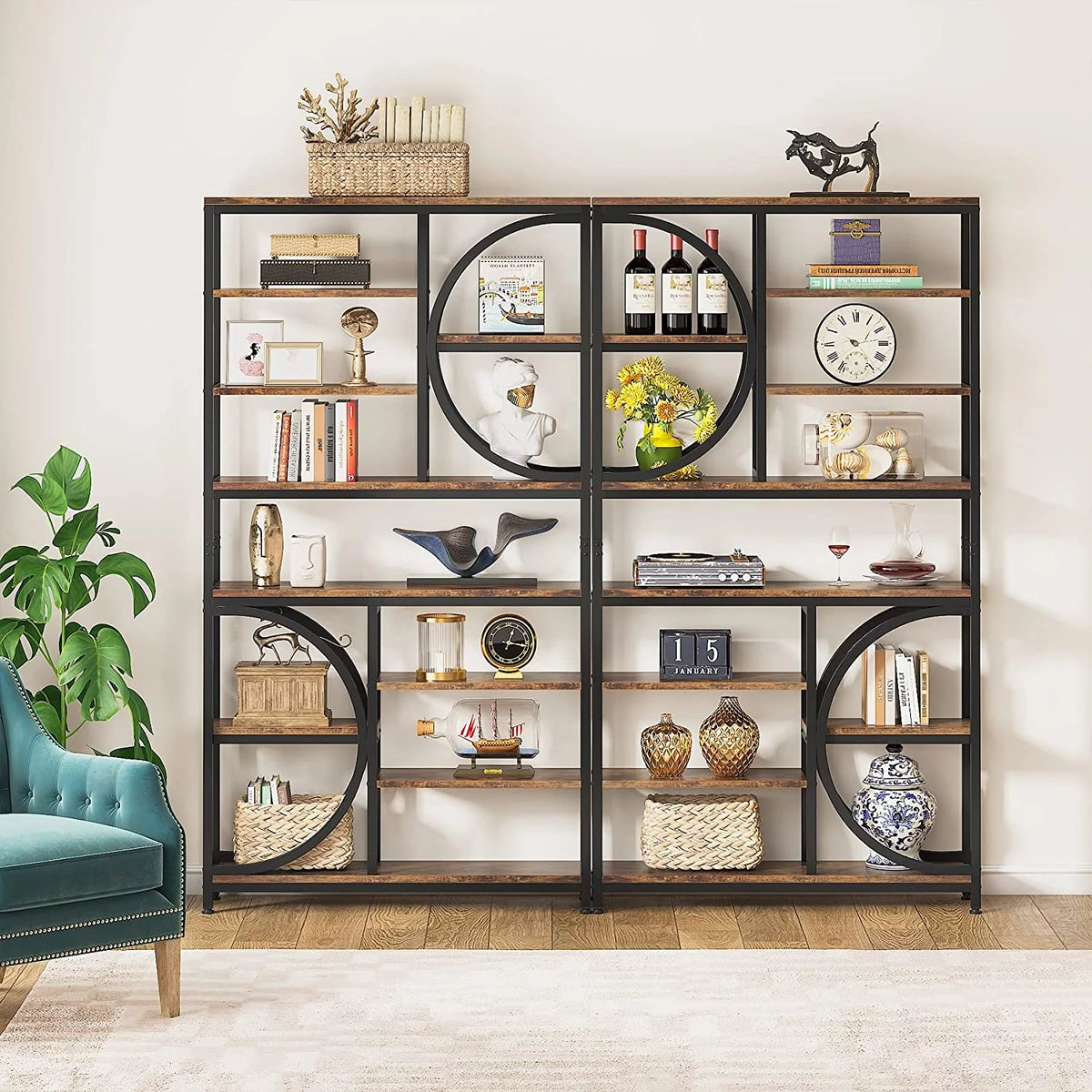 Industrial 8-Tier Wood Look Bookshelf with Metal Frame Y66975