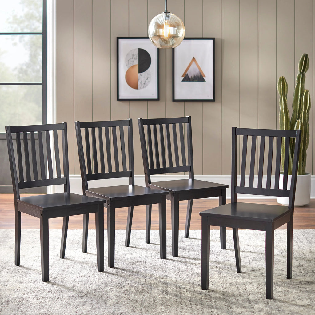 Solid Wood Slat Back Dining Chairs Set of 4 Charcoal Grey L26879
