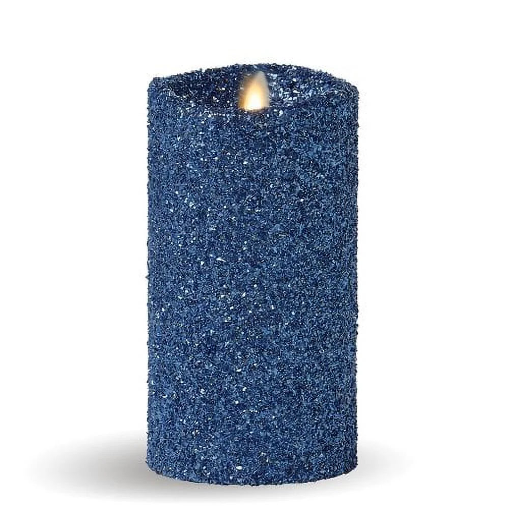 Blue Glitter Pillar Candle M8106