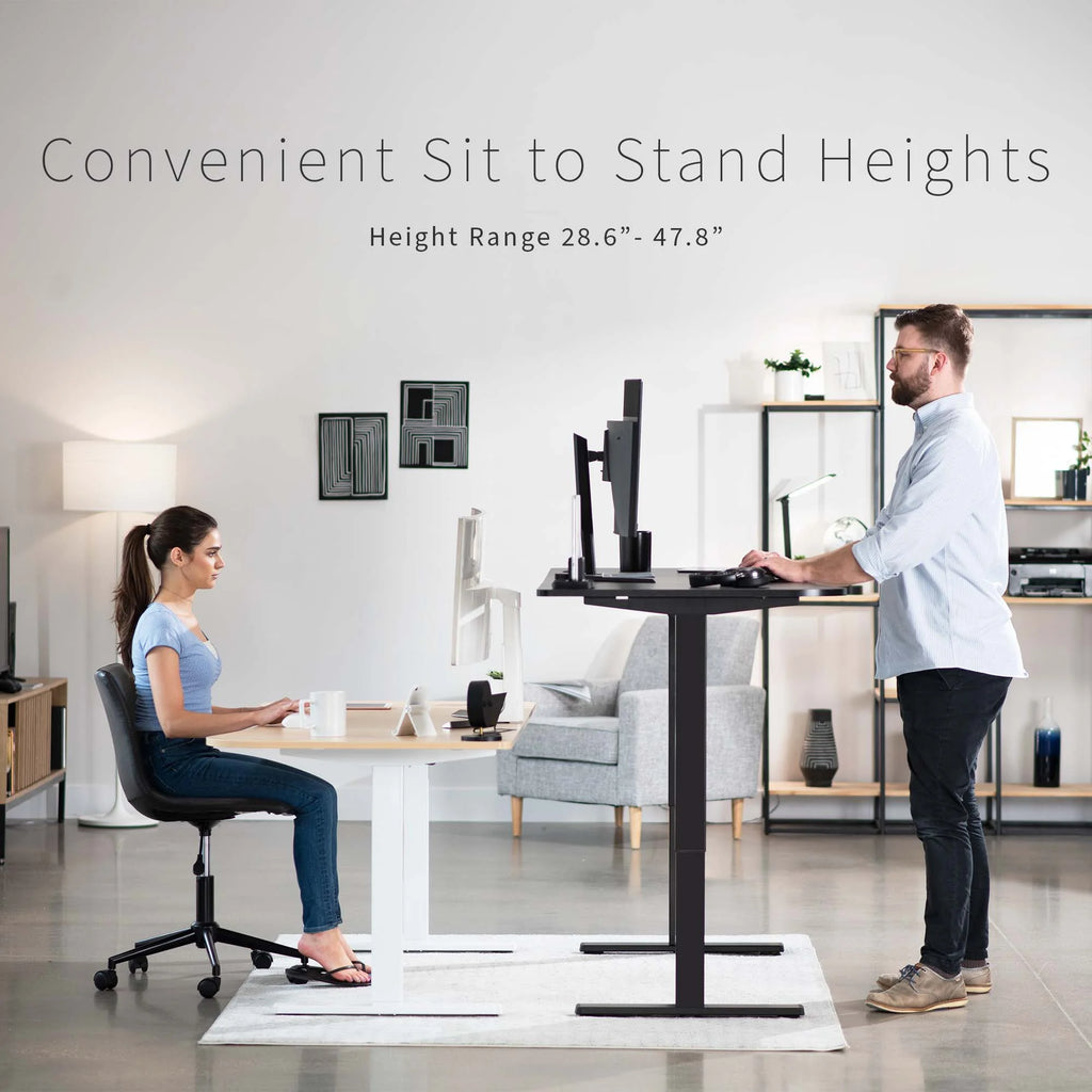 Electric 63” x 32” Stand Up Desk, Light Wood 3 Part Table Top, White Frame V472003