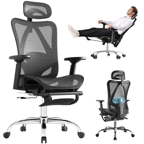 Black Ergonomic Mesh Office Chair with Footrest P9830