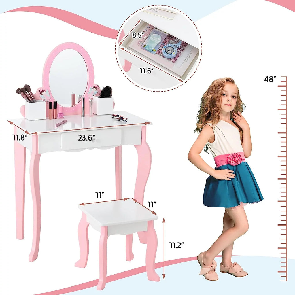 Kids Vanity Set with Mirror and Stool L515