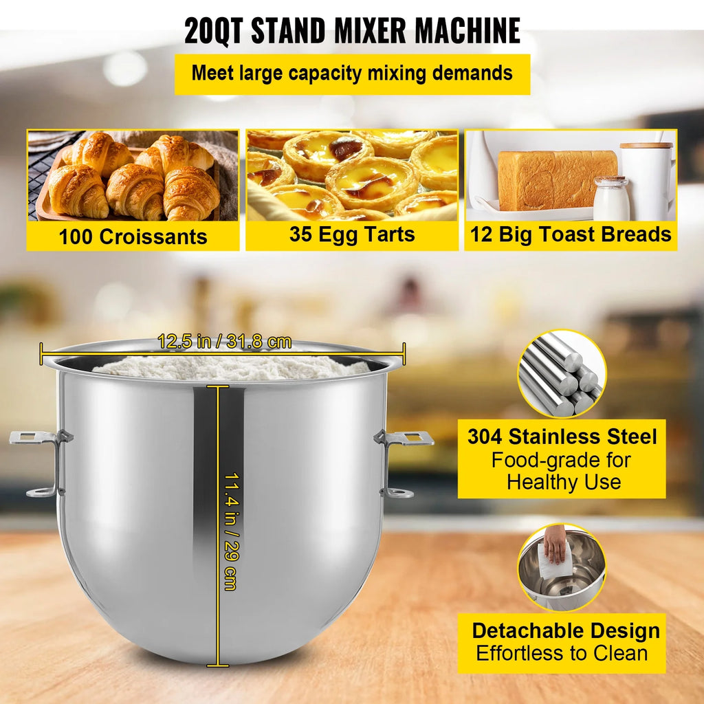 Commercial Stand Mixer with Meat Grinder, 20Qt Stainless Steel Bowl, 1100W B47128