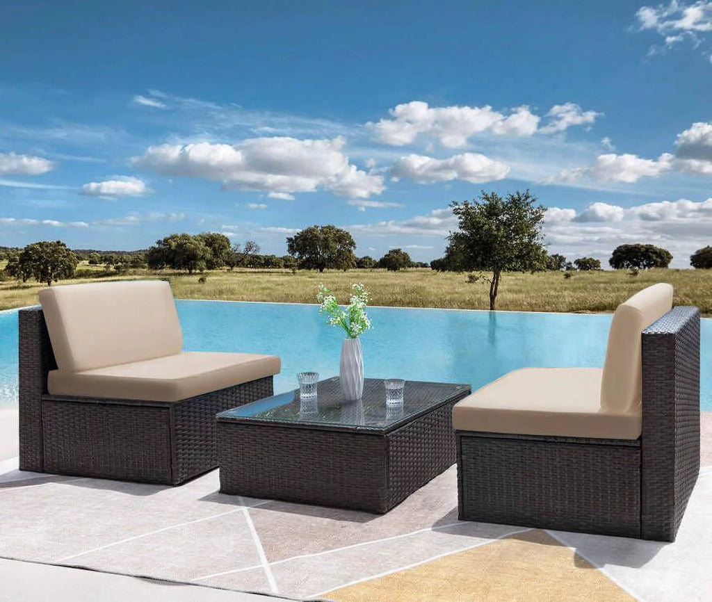 4 Pieces All Weather Patio Sectional Sofa with Cushion and Glass Table L9603